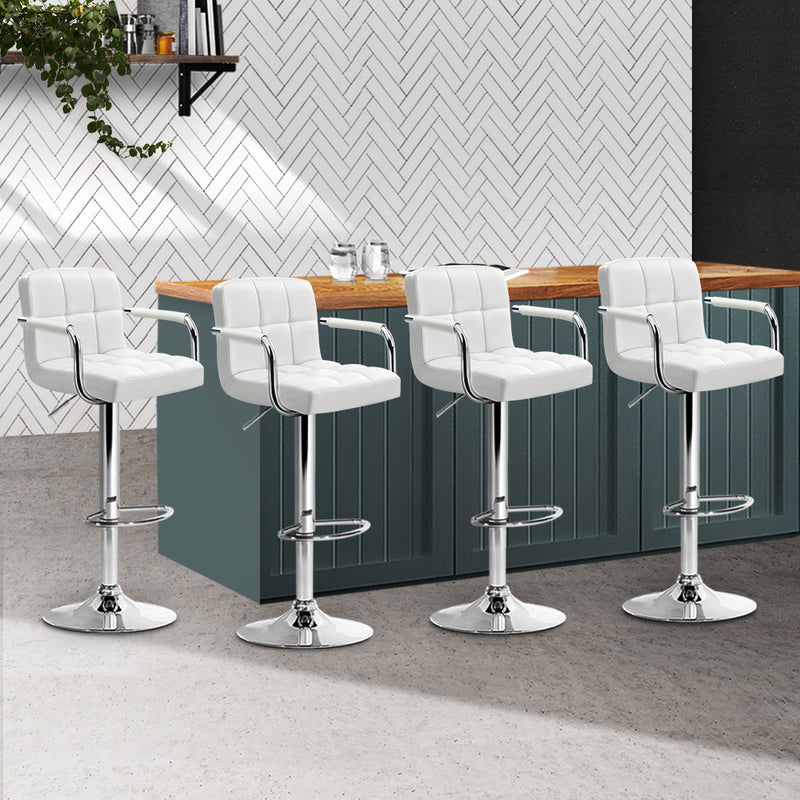 Artiss 4x Bar Stools Leather Gas Lift w/Armrest White