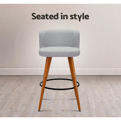 Artiss 4x Bar Stools Linen Padded Wooden Grey