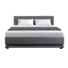 Artiss Bed Frame Queen Size LED Gas Lift Grey LUMI