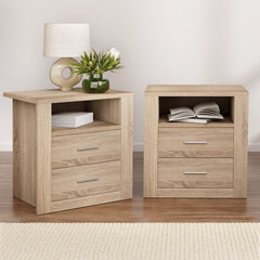 Artiss 2X Bedside Table 2 Drawers with Shelf - TARA Oak