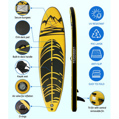 Weisshorn Stand Up Paddle Board 10.6ft Inflatable SUP Surfboard Paddleboard Kayak Surf Yellow