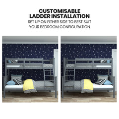 Kingston Slumber Triple Wooden Single Over Double Bunk Bed Frame for Kids, Convertible Design, Grey