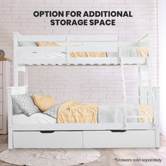 Kingston Slumber Triple Wooden Single Over Double Bunk Bed Frame for Kids, Convertible Design, White