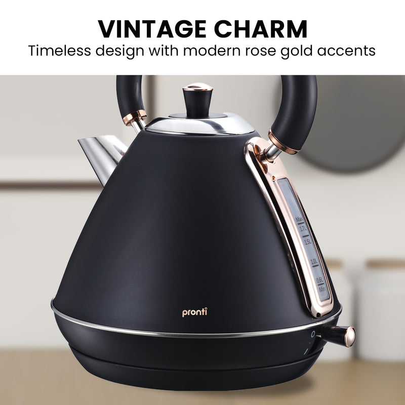 Pronti 1.7L Rose Trim Collection Kettle - Black