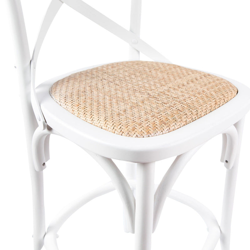 Aster 2pc Crossback Bar Stools Dining Chair Solid Birch Timber Rattan Seat White