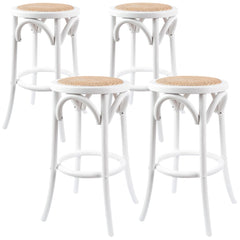 Aster 4pc Round Bar Stools Dining Stool Chair Solid Birch Wood Rattan Seat White