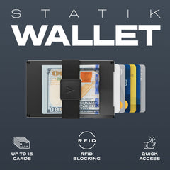 KeySmart Statik Wallet, Holds Up to 15 Cards, Plus Cash, RFID Blocking Technology - Black Aluminum