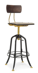 Industrial Wooden Height Adjustable Swivel Bar Stool Chair with Back - Gold Black