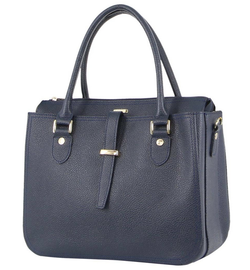 Morrissey Italian Womens Structured Leather Handbag Ladies Bag - Navy