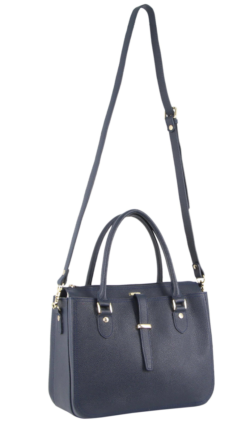 Morrissey Italian Womens Structured Leather Handbag Ladies Bag - Navy