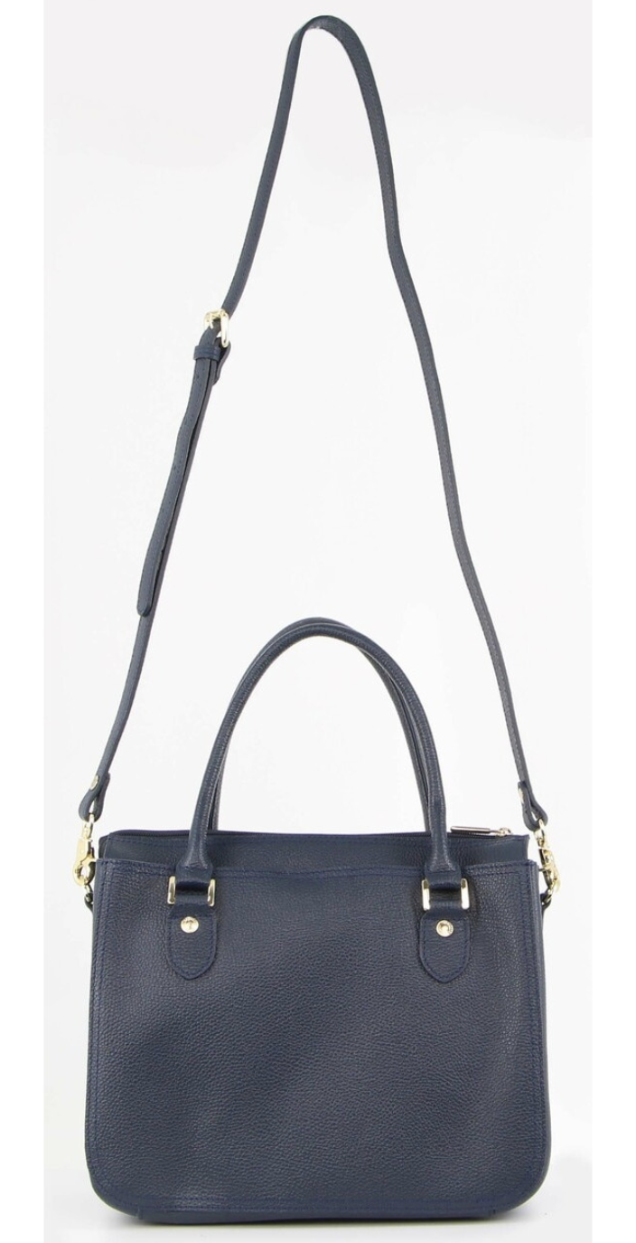 Morrissey Italian Womens Structured Leather Handbag Ladies Bag - Navy