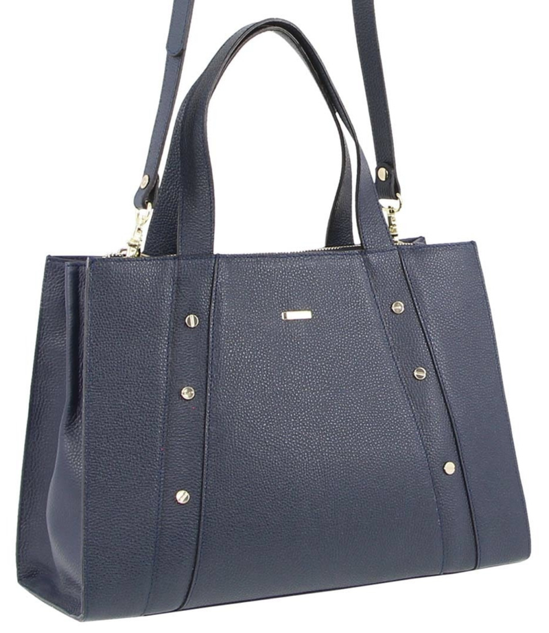 Morrissey Italian Womens Structured Leather Bag Tote Handbag Messenger - Navy