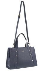 Morrissey Italian Womens Structured Leather Bag Tote Handbag Messenger - Navy