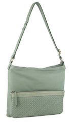 Pierre Cardin Womens Woven Leather Flap Cross-Body Bag Handbag - Mint