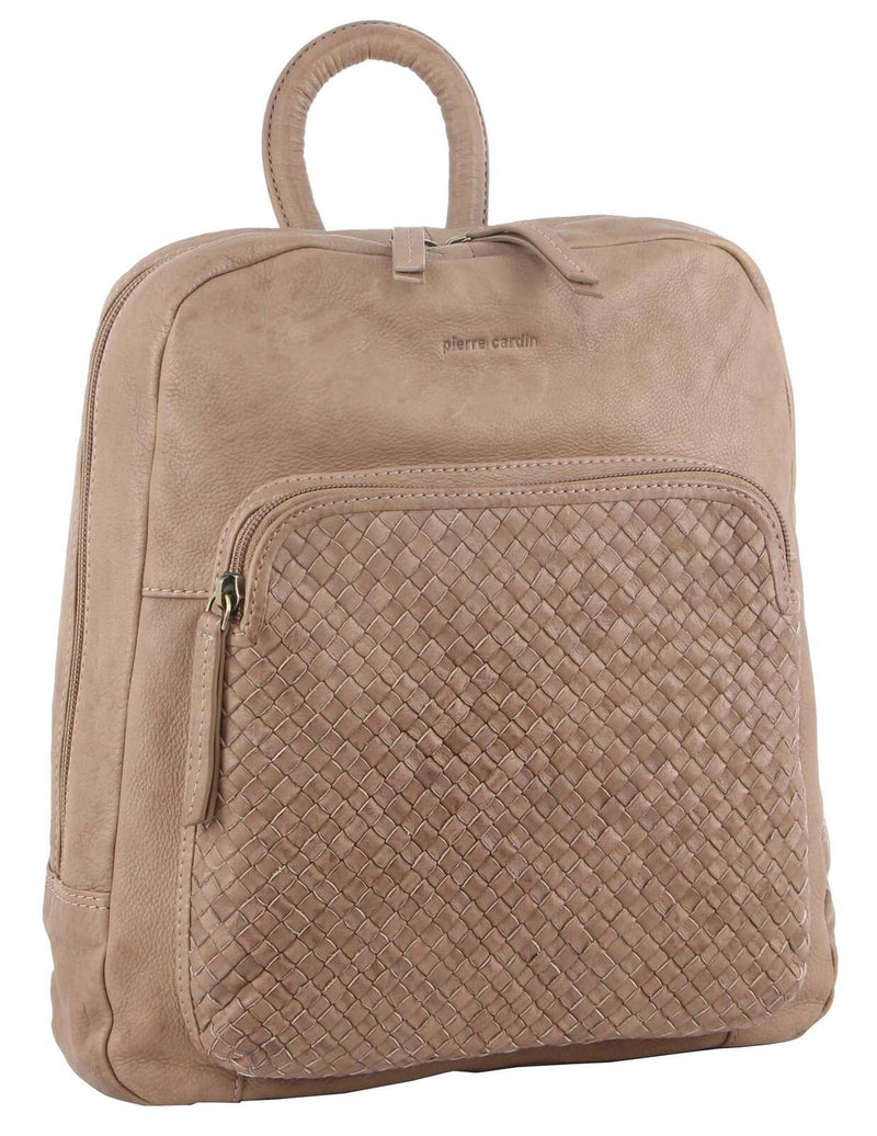 Pierre Cardin Womens Woven Leather Backpack Bag - Taupe