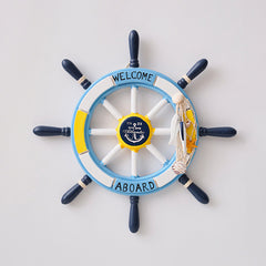 Nautical Wooden Rudder Wall Decor - 34cm Coastal Home Decor Accent (Yellow Rudder)