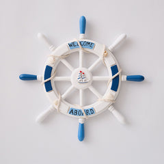 Nautical Wooden Rudder Wall Decor - 34cm Coastal Home Decor Accent (Blue and white rudder)