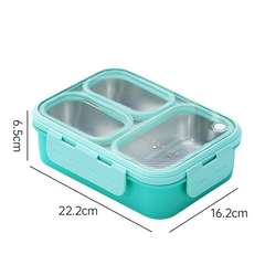 Green 3-Compartment Stainless Steel Bento Lunch Box - Leak-Proof, for Kids & Adults for School & Office