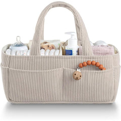 Premium Corduroy Diaper Caddy Organizer - Portable Nursery Storage Bin with Modular Inserts & Long Handles(beige)