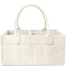 Portable Felt Diaper Caddy Organizer - Collapsible Nursery Storage Bin with 8 Outer Pockets (Beige)