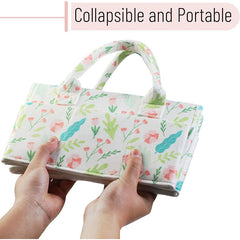Portable Felt Diaper Caddy Organizer - Collapsible Nursery Storage Bin with 8 Outer Pockets (Beige)