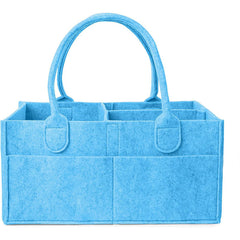 Portable Felt Diaper Caddy Organizer - Collapsible Nursery Storage Bin with 8 Outer Pockets (Blue)