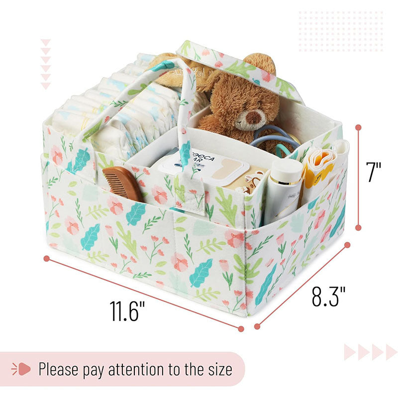 Portable Felt Diaper Caddy Organizer - Collapsible Nursery Storage Bin with 8 Outer Pockets (Blue)
