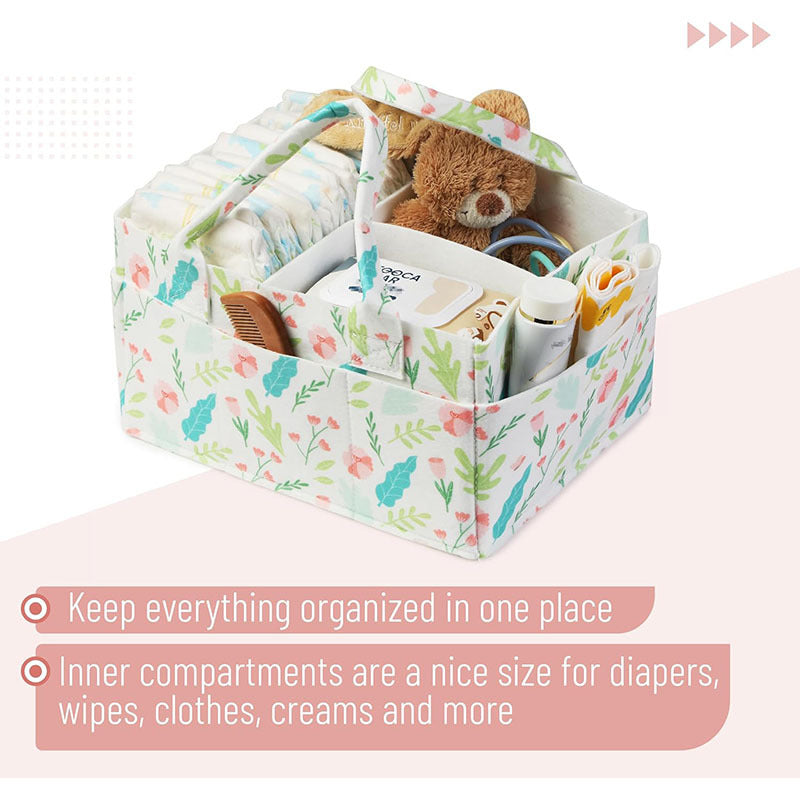 Portable Felt Diaper Caddy Organizer - Collapsible Nursery Storage Bin with 8 Outer Pockets (Blue)