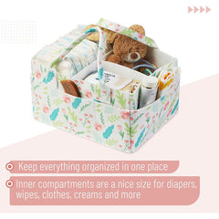 Portable Felt Diaper Caddy Organizer - Collapsible Nursery Storage Bin with 8 Outer Pockets (Blue)