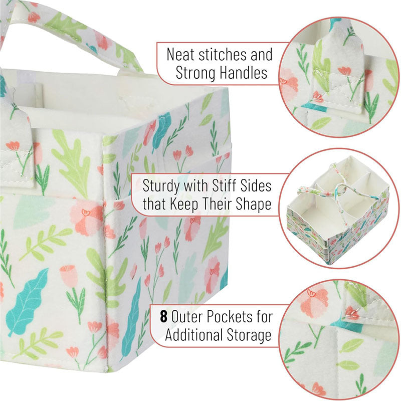Portable Felt Diaper Caddy Organizer - Collapsible Nursery Storage Bin with 8 Outer Pockets (Blue)