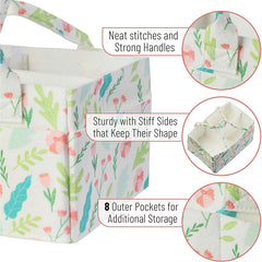 Portable Felt Diaper Caddy Organizer - Collapsible Nursery Storage Bin with 8 Outer Pockets (Blue)