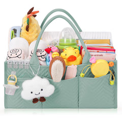 Tailored Baby Diaper Caddy Organizer - Portable Nursery Storage Bin with Removable Dividers & Pockets(Green)
