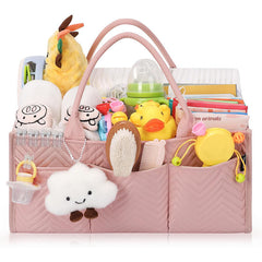 Tailored Baby Diaper Caddy Organizer - Portable Nursery Storage Bin with Removable Dividers & Pockets(Pink)