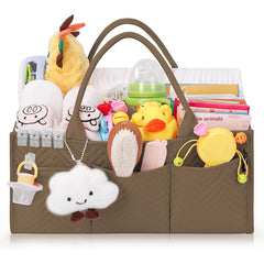 Tailored Baby Diaper Caddy Organizer - Portable Nursery Storage Bin with Removable Dividers & Pockets(Dark Brown)