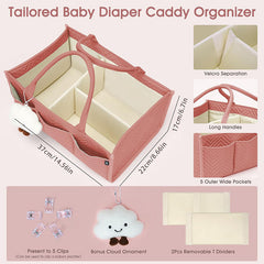 Tailored Baby Diaper Caddy Organizer - Portable Nursery Storage Bin with Removable Dividers & Pockets(Dark Brown)