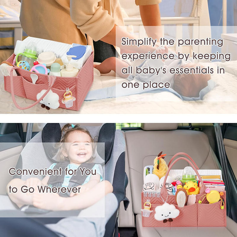 Tailored Baby Diaper Caddy Organizer - Portable Nursery Storage Bin with Removable Dividers & Pockets(Dark Brown)
