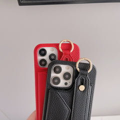 Beige Chic PU Leather Crossbody Wallet Case for iPhone 16 - Card Holder with Detachable Strap & Finger Ring Grip