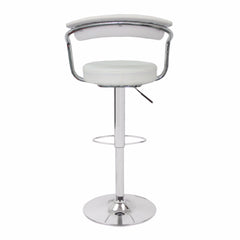 2X White Bar Stools Faux Leather High Back Adjustable Crome Base Gas Lift Swivel Chairs